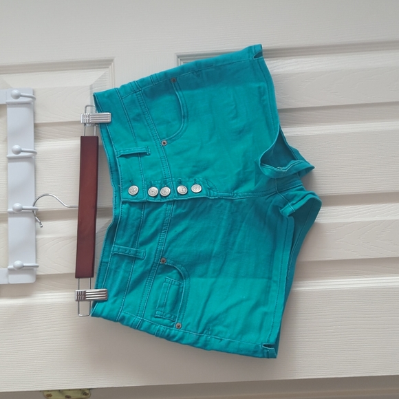 Teal Mid/High Waisted Shorts - Picture 1 of 2
